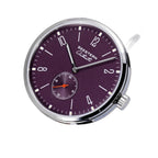 Seestern S382 purple dial dress watch on grey suede strap, angled studio product view