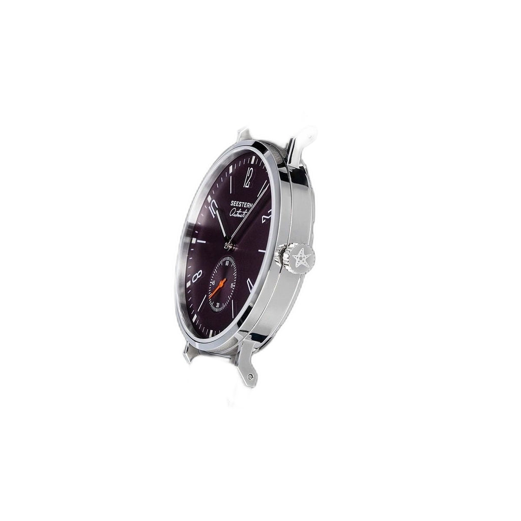 Seestern S382 purple-dial dress watch side profile with star crown and slim polished steel case