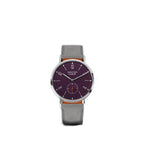 Seestern S382 purple dial watch centred on white, grey suede strap, plain product shot