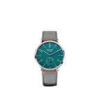Seestern S382 turquoise dial watch centred on white, grey suede strap, plain product shot