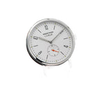 Seestern S382 automatic dress watch, silver-white dial, black leather strap, three-quarter view