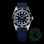 Seestern S404 automatic diver, blue dial on blue rubber strap, with green lume shot inset