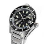 Seestern S404 diver, grey dial and steel bracelet, angled view showing star-engraved crown