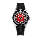 Seestern S404 automatic diver, red dial on black tropic rubber strap, front view