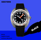 Seestern S406 automatic diver, black dial, NH35A movement, sapphire crystal, on black rubber strap