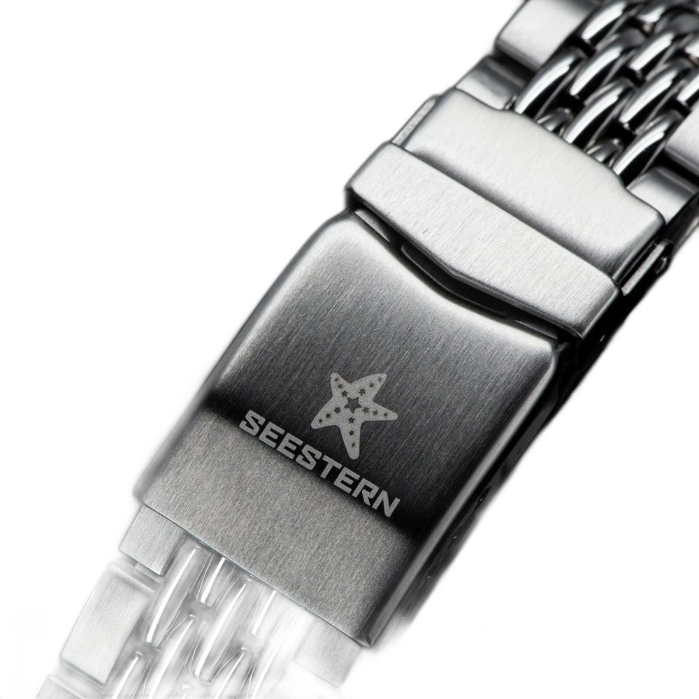 Seestern S406 steel beads-of-rice bracelet clasp engraved with the Seestern starfish emblem