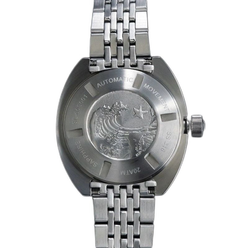Seestern S406 caseback engraved with the Great Wave and star, automatic movement, sapphire, 20ATM