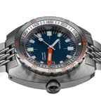 Seestern S406 dark blue-dial diver on steel bracelet, dramatic angled studio view