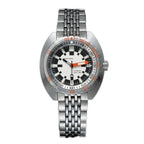 Seestern S406 automatic dive watch, cream and black checkerboard military dial, steel bracelet, front