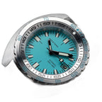 Seestern S406 automatic diver, orange dial and steel bracelet, angled studio view