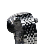 Seestern S406 diver side and caseback view on steel bracelet against a black background