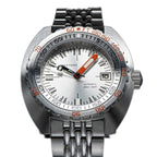 Seestern S406 automatic diver, silver dial and steel bracelet, front-on studio view