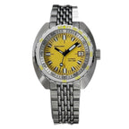 Seestern S406 automatic dive watch 200m, yellow dial, steel case and beads-of-rice bracelet, front