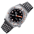 Seestern S407 automatic ceramic diver, black dial and steel bracelet, three-quarter view