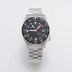 Seestern S407 automatic ceramic diver 200m, black dial, black-orange bezel, steel bracelet, front