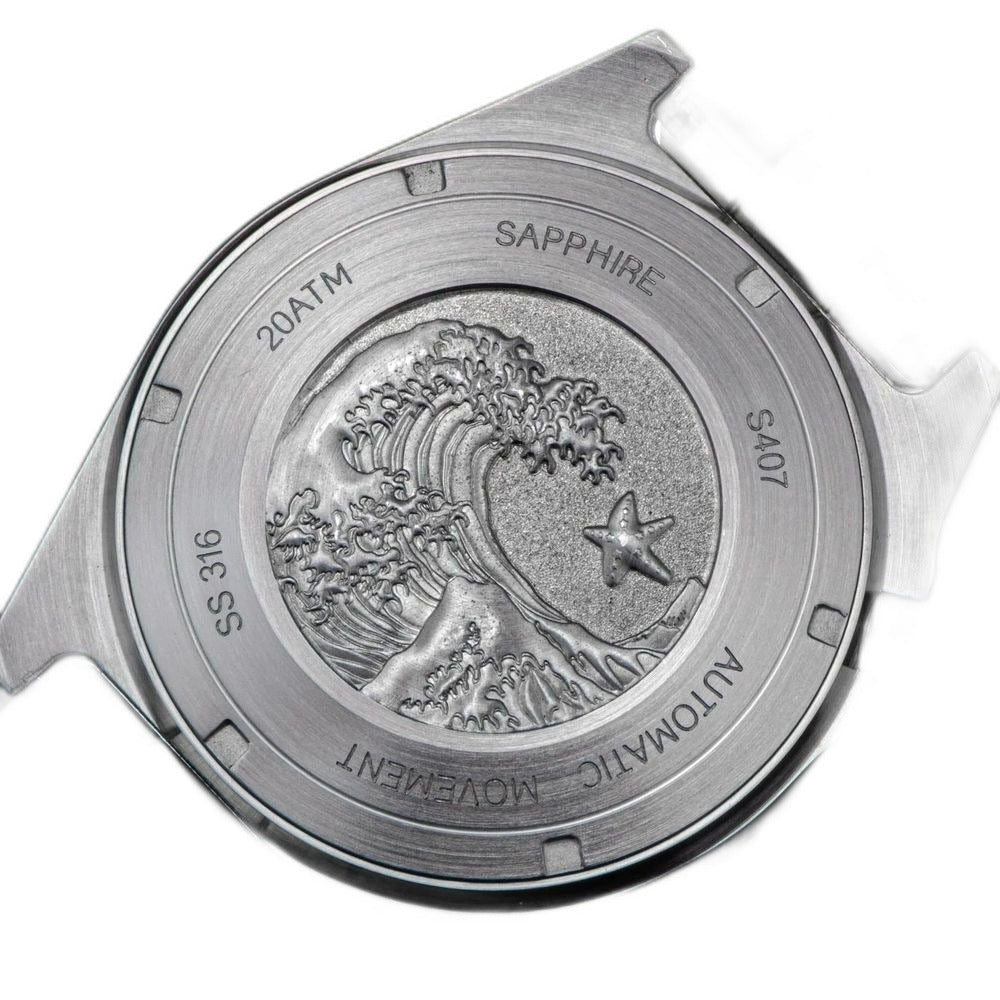 Seestern S407 caseback engraved with the Great Wave and star, automatic movement, sapphire, 20ATM