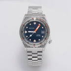 Seestern S407 automatic ceramic diver 200m, dark blue dial, silver bezel, steel bracelet, front