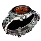 Seestern S407 automatic ceramic diver, orange dial and steel bracelet, three-quarter view