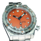 Seestern S407 automatic ceramic diver, orange dial, steel bracelet, front view on white