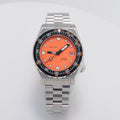 Seestern S407 automatic ceramic diver 200m, orange dial, black-orange bezel, steel bracelet, front