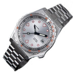 Seestern S407 automatic ceramic diver, silver dial and steel bracelet, three-quarter view