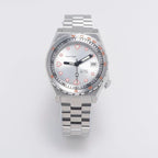 Seestern S407 automatic ceramic diver, silver dial, steel bracelet, front view on white