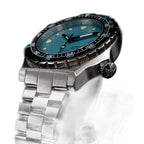 Seestern S407 automatic ceramic diver, tiffany blue dial and steel bracelet, front-on view