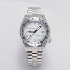 Seestern S407 automatic ceramic diver 200m, white dial, silver bezel, steel bracelet, front