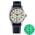 Seestern S424 automatic flieger pilot 38mm, cream full-lume dial, steel case, black leather strap, front with lume inset