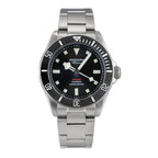 Seestern S430 titanium automatic diver, black dial and black bezel on titanium bracelet, front view