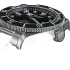 Seestern S430 black-dial titanium diver side profile with dive bezel and titanium case flank