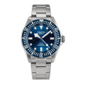 Seestern S430 titanium automatic dive watch 200m, blue sunburst dial, blue bezel, titanium bracelet, front view