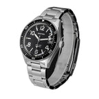 Seestern S434-2 black-dial skin diver on steel bracelet, low angled reflection view