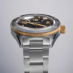 Seestern S434-2 black-and-gold skin diver side profile with gold bezel and gold screw crown
