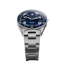Seestern S434-2 blue-dial skin diver on steel bracelet, low angled studio view