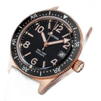 Seestern S434-2 rose-gold skin diver, black dial and bezel, black rubber strap, angled studio view