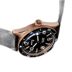 Seestern S434-2 rose-gold skin diver side detail with starfish screw crown and black rubber strap
