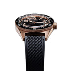 Seestern S434-2 rose-gold skin diver side profile with black bezel and rose-gold screw crown