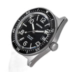 Seestern S434-2 black dial watch head without a strap, angled to show bare lugs and signed crown