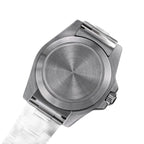 Seestern S436-2 brushed steel screw-down caseback with steel oyster bracelet, rear view