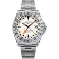 Seestern S436-2 automatic vintage GMT watch, cream lume dial, orange GMT hand, steel 24-hour bezel and bracelet, front