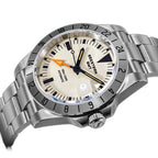 Seestern S436-2 cream-dial vintage GMT side profile with starfish screw crown and steel bracelet