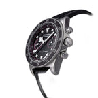 Seestern S443 Chronograph angled view showing pump pushers, signed crown and black strap