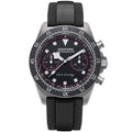 Seestern S443 Chronograph black dial with pink accents on a black rubber strap, front view