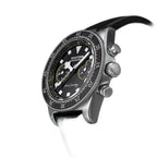Seestern S443 chronograph, black dial with yellow accents, black strap, angled view with starfish crown