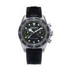 Seestern S443 hand-winding chronograph, black dial with yellow accents, tachymeter bezel, black strap, front