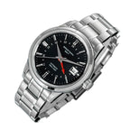 Seestern S446 black-dial GMT on steel bracelet, dramatic angled studio view