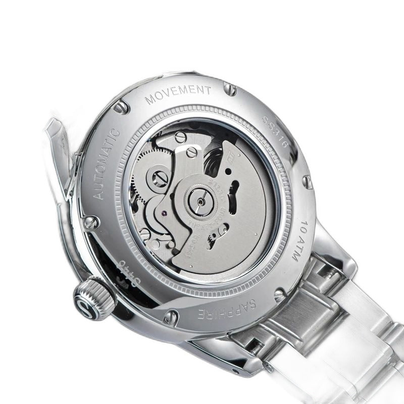 Seestern S446 exhibition caseback showing automatic movement through sapphire, second view