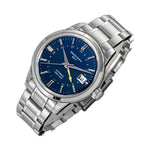 Seestern S446 navy blue-dial GMT on steel bracelet, angled studio product view