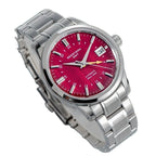 Seestern S446 red-dial GMT on steel bracelet, angled studio product view